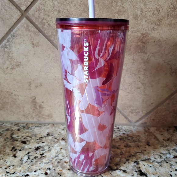 Starbucks Spring 2021 Plum Purple Pink Floral Acrylic Cold Cup Tumbler.   This l - Picture 1 of 5